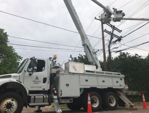 Line workers in bucket truck